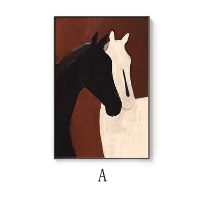 Abstract Black and White Horses Oil Painting on Canvas, Large Original Horse Canvas Wall Art, Modern Animal Wall Art for Living Room Bedroom