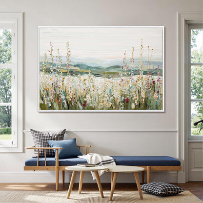 Textured Wildflower Field Painting, Impressionistic Landscape Canvas Art – Wildflower Floral Wall Art | Impasto Painting, vie