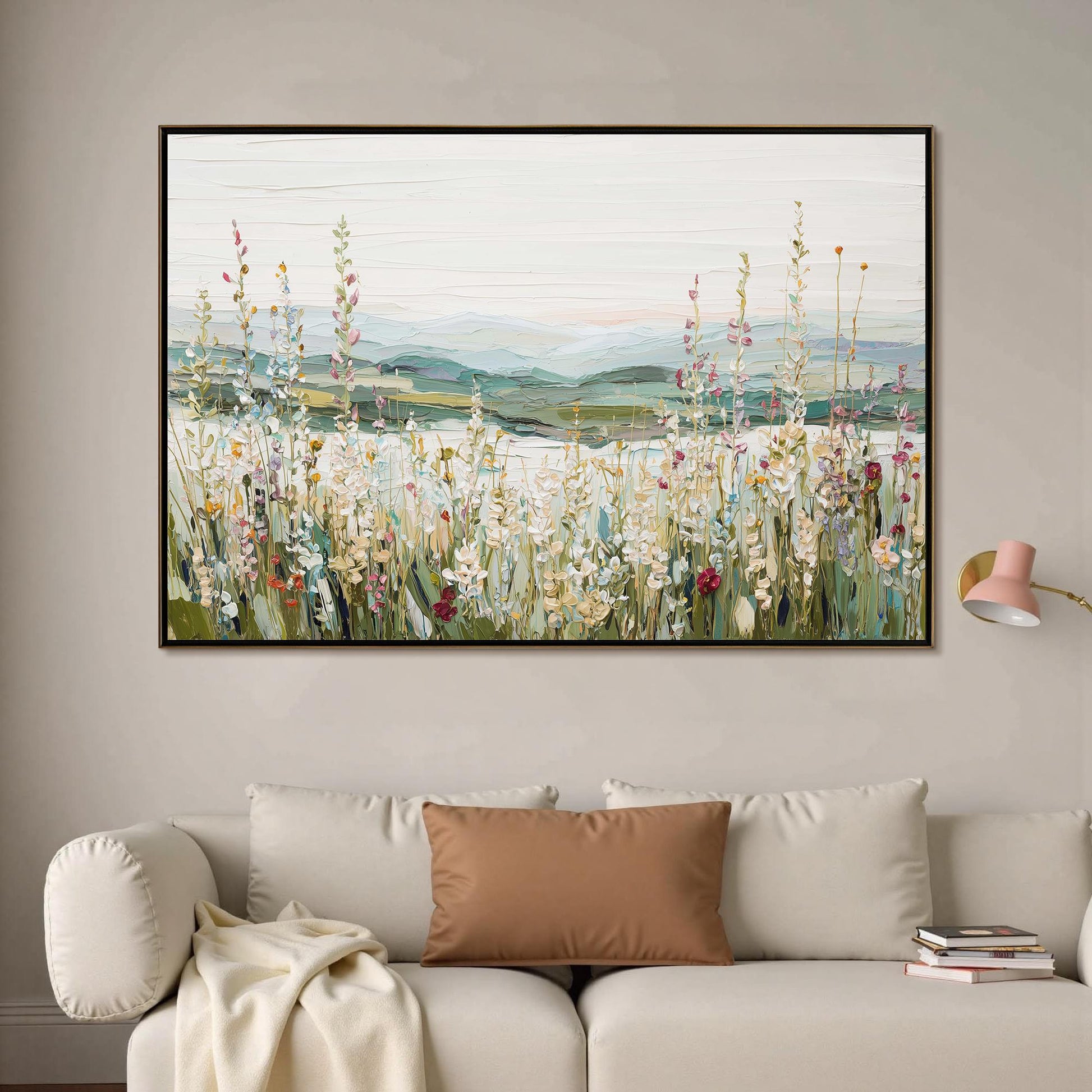 Textured Wildflower Field Painting, Impressionistic Landscape Canvas Art – Wildflower Floral Wall Art | Impasto Painting, vie