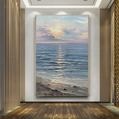 Original – Large White Sunrise Abstract Wall Art | Hand-Painted Oil Painting, view 1