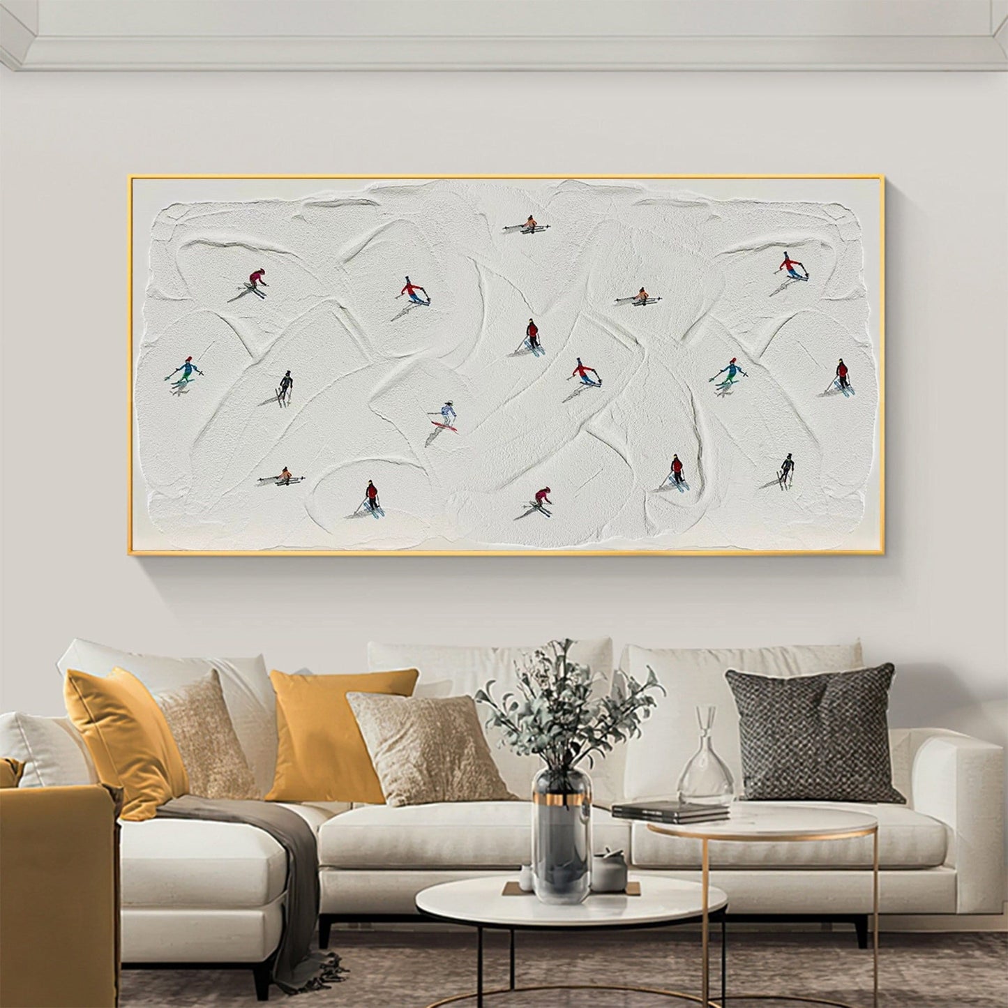 Original Skiing Painting on Canvas, Texture Mountain Art – White Mountain Wall Art | Abstract Oil Painting, view 1
