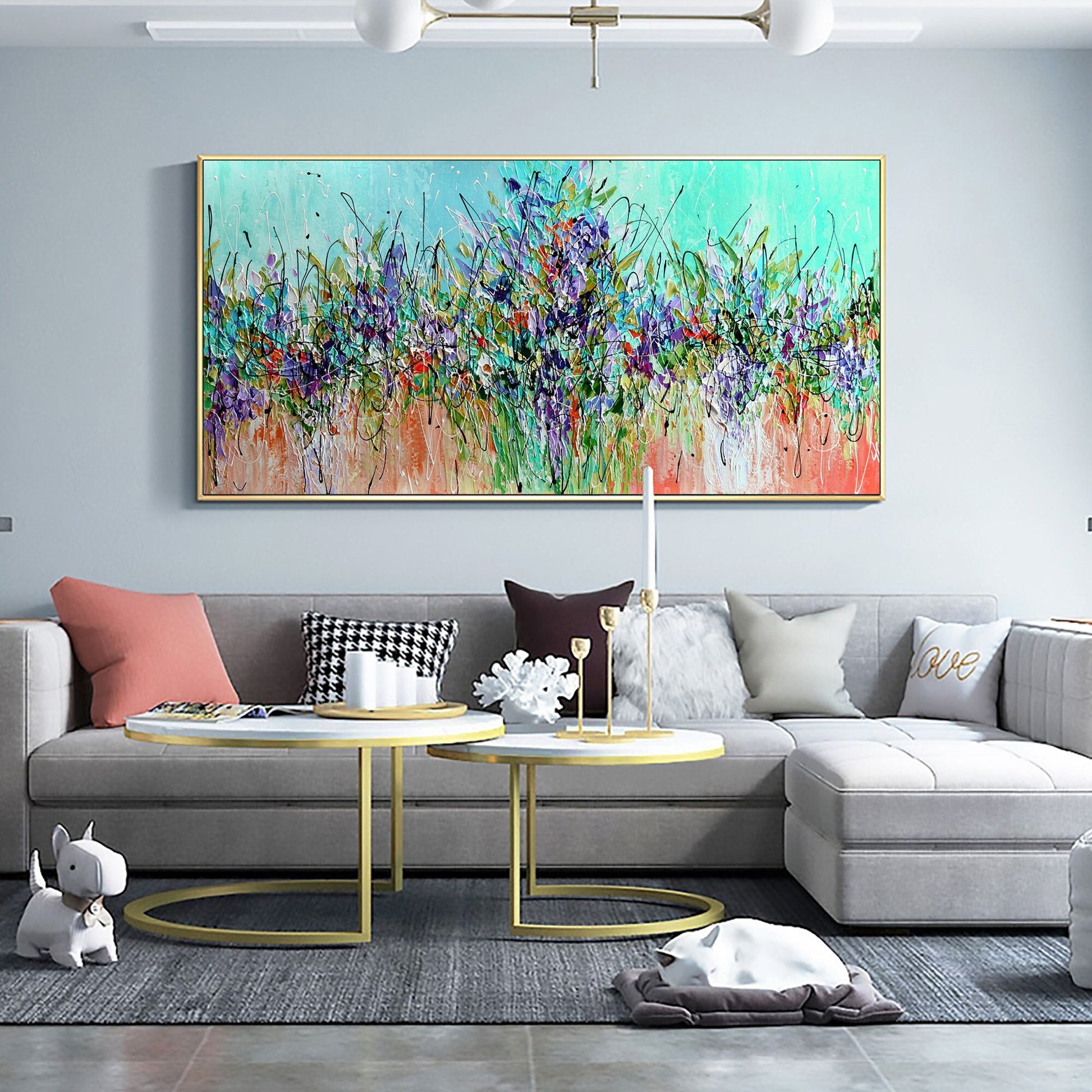 Large – Colorful Floral Wall Art | Boho Palette Knife Oil Painting, view 1