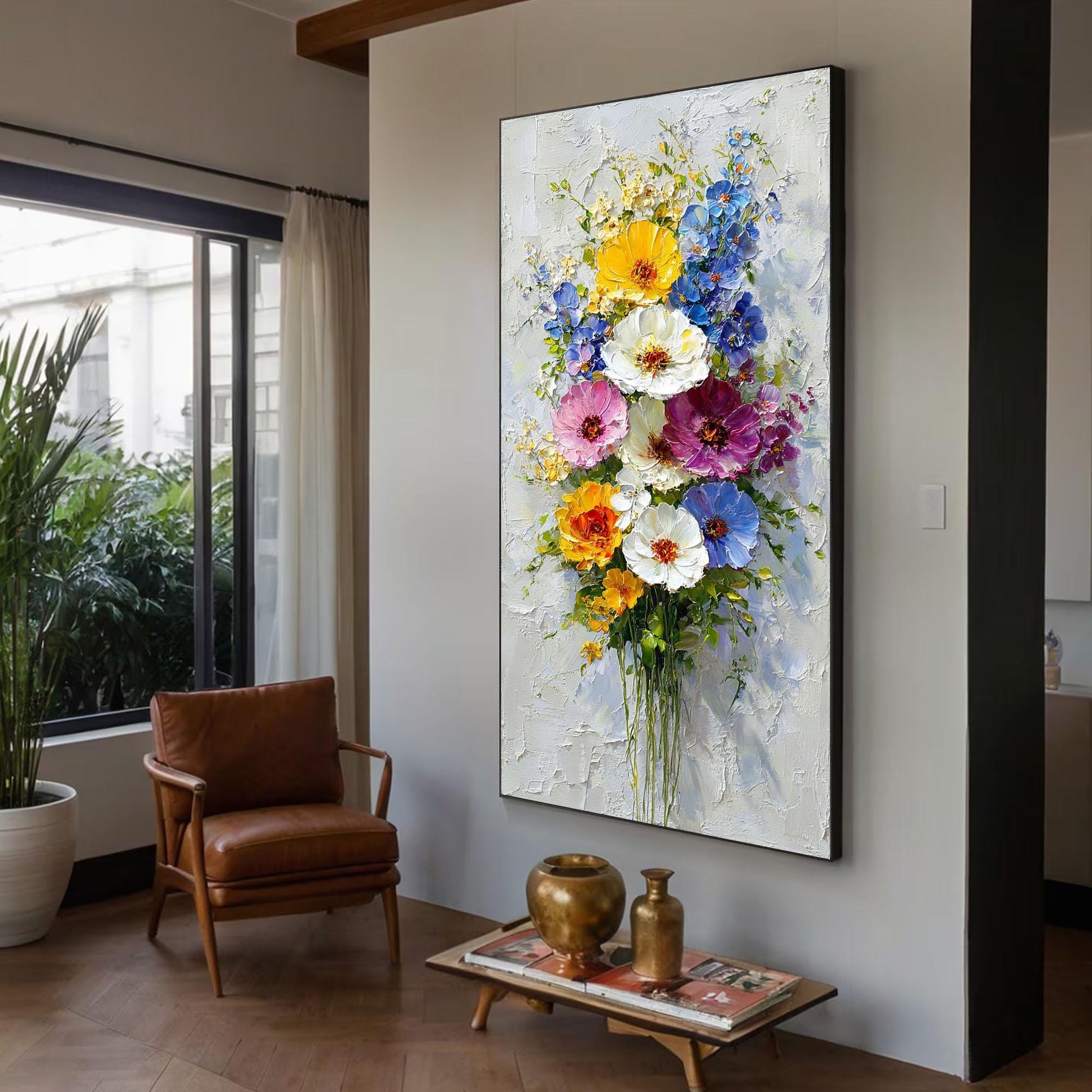 Textured Floral Bouquet Oil Painting, Colorful Abstract Garden Wall Art – Colorful Bouquet Floral Wall Art | Abstract Palette