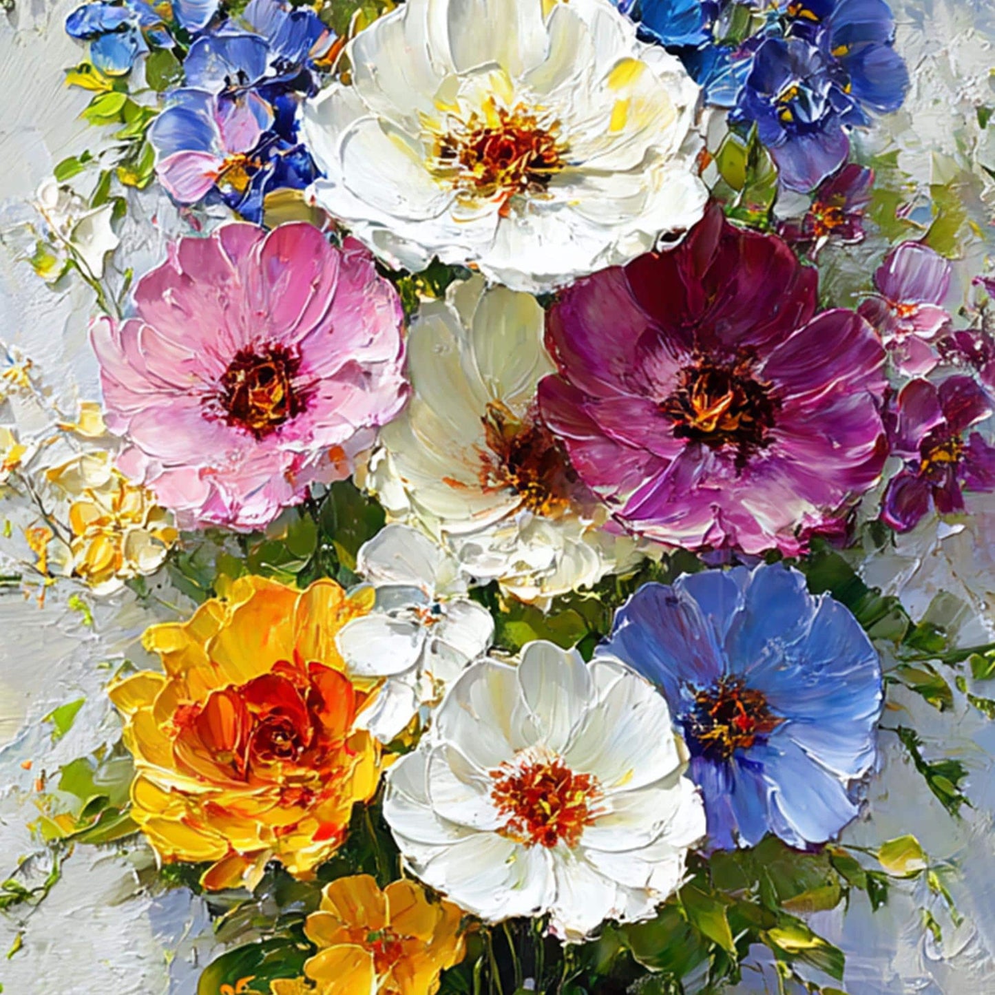 Textured Floral Bouquet Oil Painting, Colorful Abstract Garden Wall Art – Colorful Bouquet Floral Wall Art | Abstract Palette