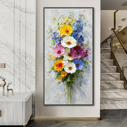 Textured Floral Bouquet Oil Painting, Colorful Abstract Garden Wall Art – Colorful Bouquet Floral Wall Art | Abstract Palette