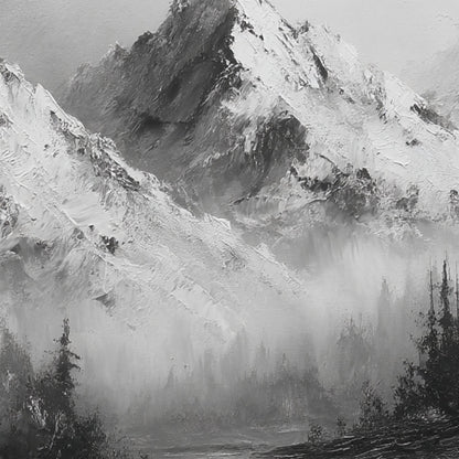 Monochrome Mountain – Forest Tree Wall Art | Minimalist Textured Oil Painting, view 3