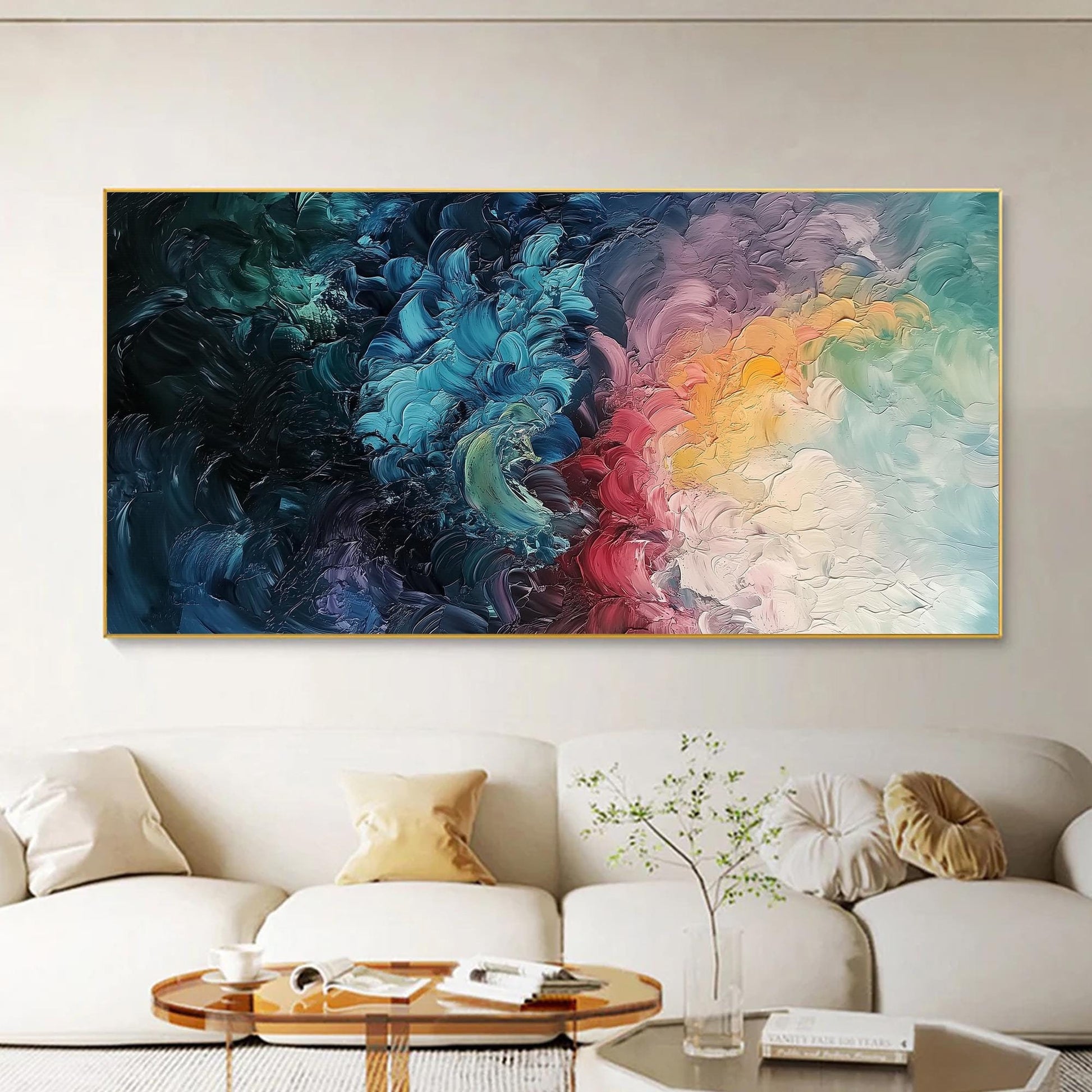Abstract Waves Oil Painting – Blue and Gold Seascape Wall Art | Abstract Hand-Painted Oil Painting, view 1