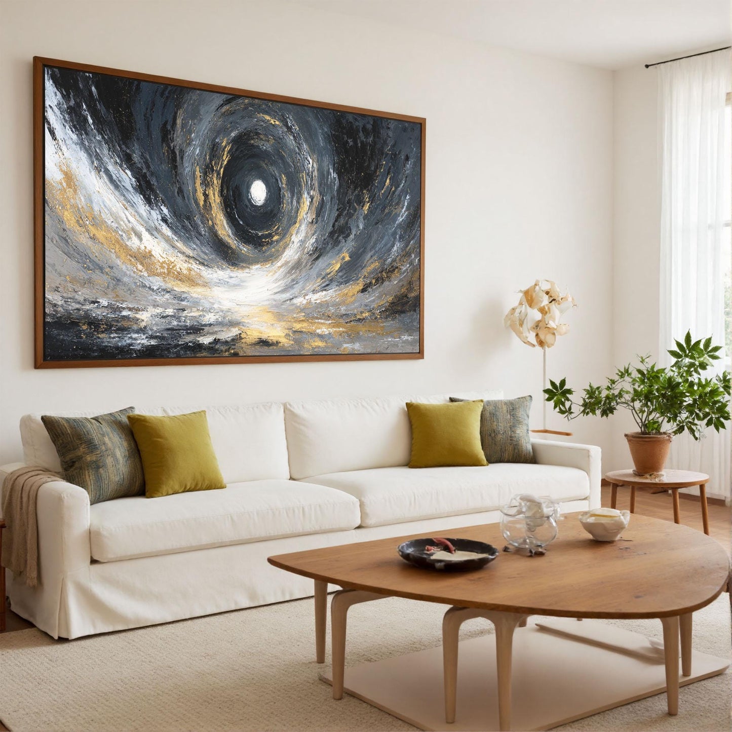 Abstract Black Gold Vortex Painting, Textured Cosmic Canvas Wall Art – Gold and Black Abstract Wall Art | Impasto Painting, v