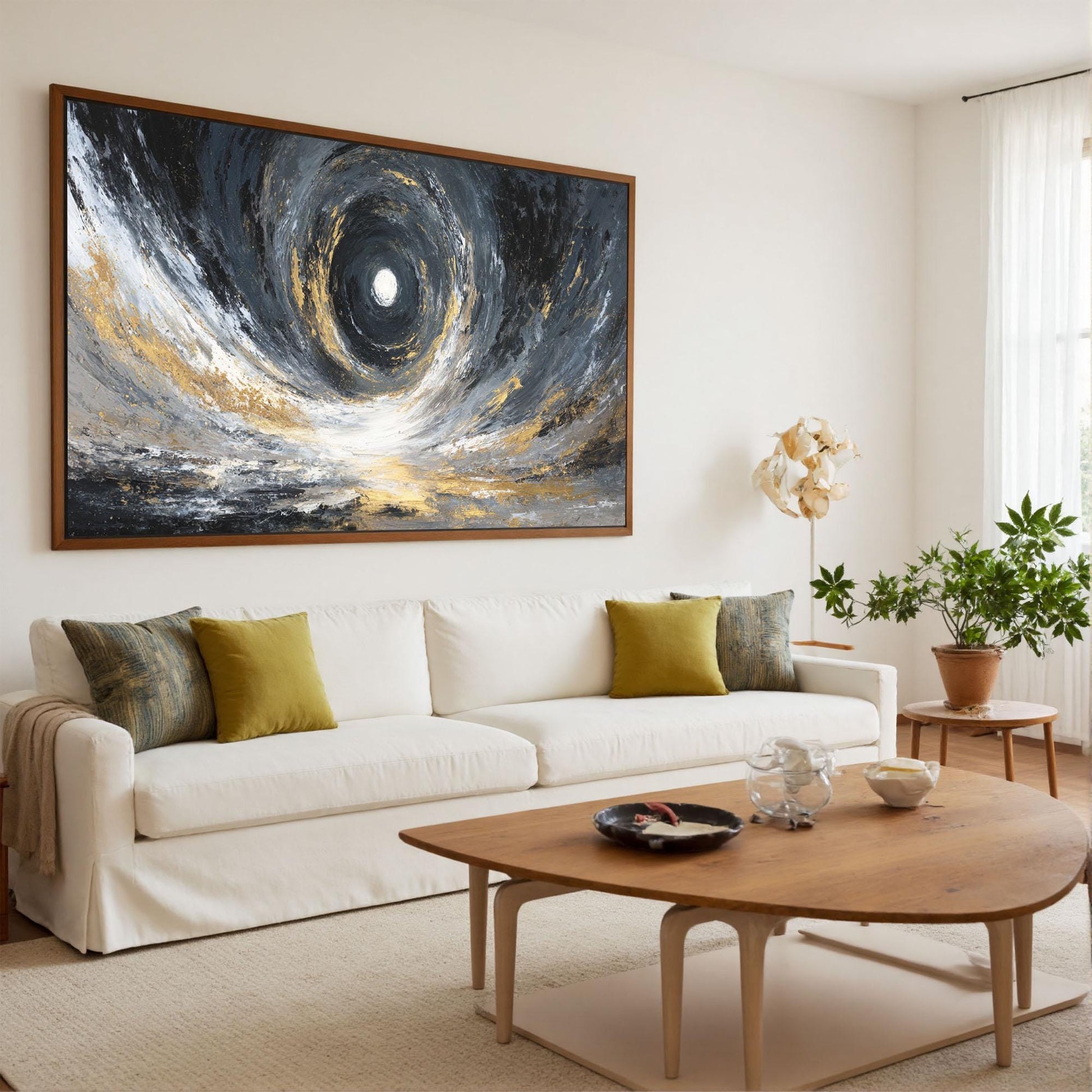 Abstract Black Gold Vortex Painting, Textured Cosmic Canvas Wall Art – Gold and Black Abstract Wall Art | Impasto Painting, v