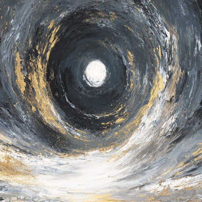 Abstract Black Gold Vortex Painting, Textured Cosmic Canvas Wall Art – Gold and Black Abstract Wall Art | Impasto Painting, v