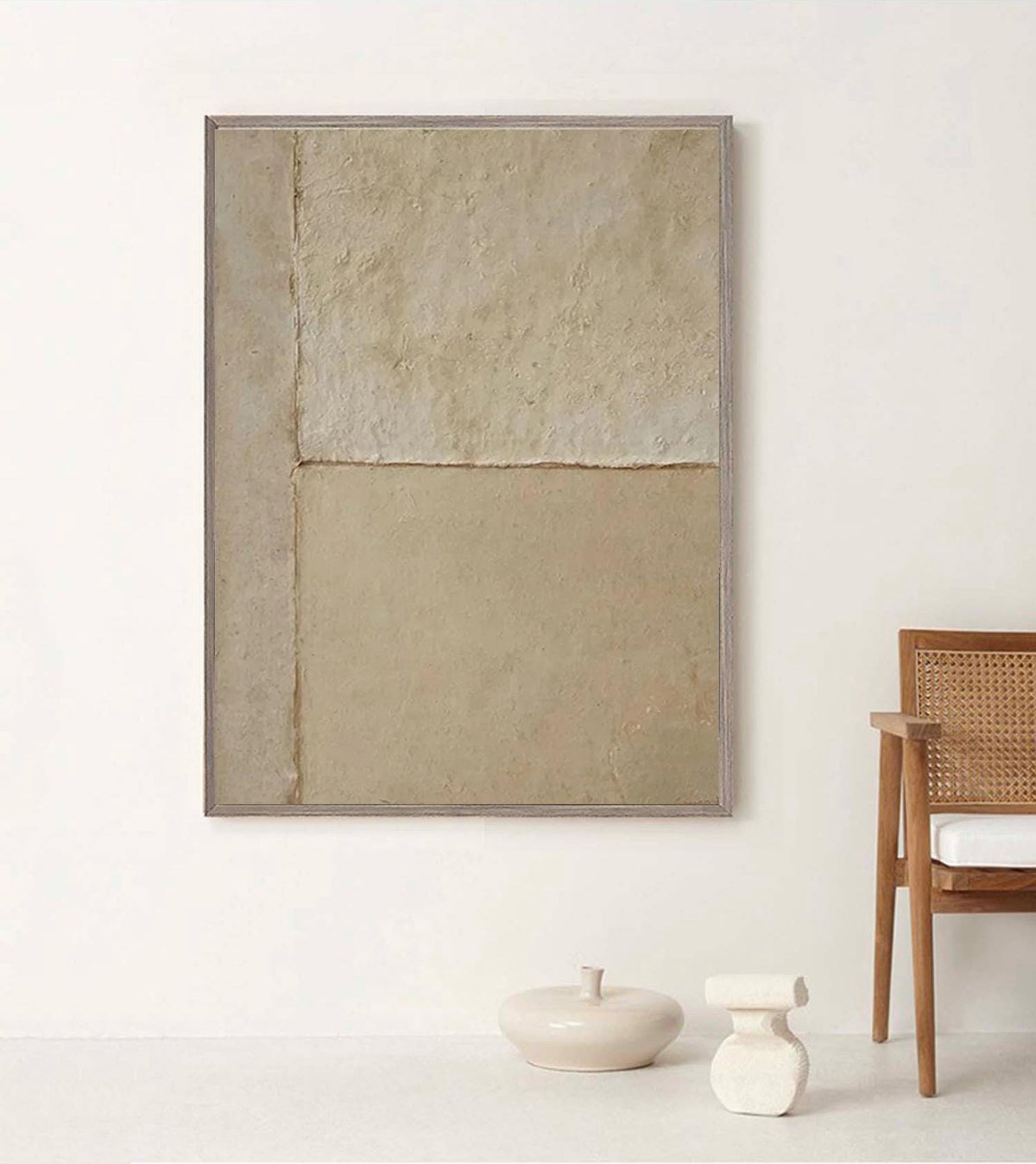Beige and Brown Abstract Oil Painting on Canvas, Original Wabi-sabi Canvas Wall Art, Modern Minimalist Wall Art for Living Room, Home Décor