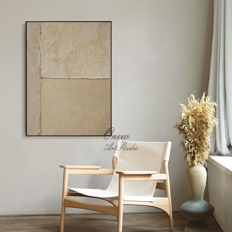 Beige and Brown Abstract Oil Painting on Canvas, Original Wabi-sabi Canvas Wall Art, Modern Minimalist Wall Art for Living Room, Home Décor