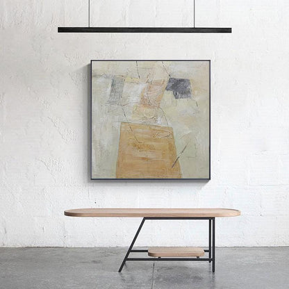 Beige and Yellow Abstract Canvas Wall Art, Original Geometric Oil Painting on Canvas, Modern Minimalist Textured Wall Art for Living Room