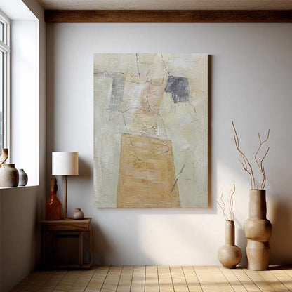 Beige and Yellow Abstract Canvas Wall Art, Original Geometric Oil Painting on Canvas, Modern Minimalist Textured Wall Art for Living Room