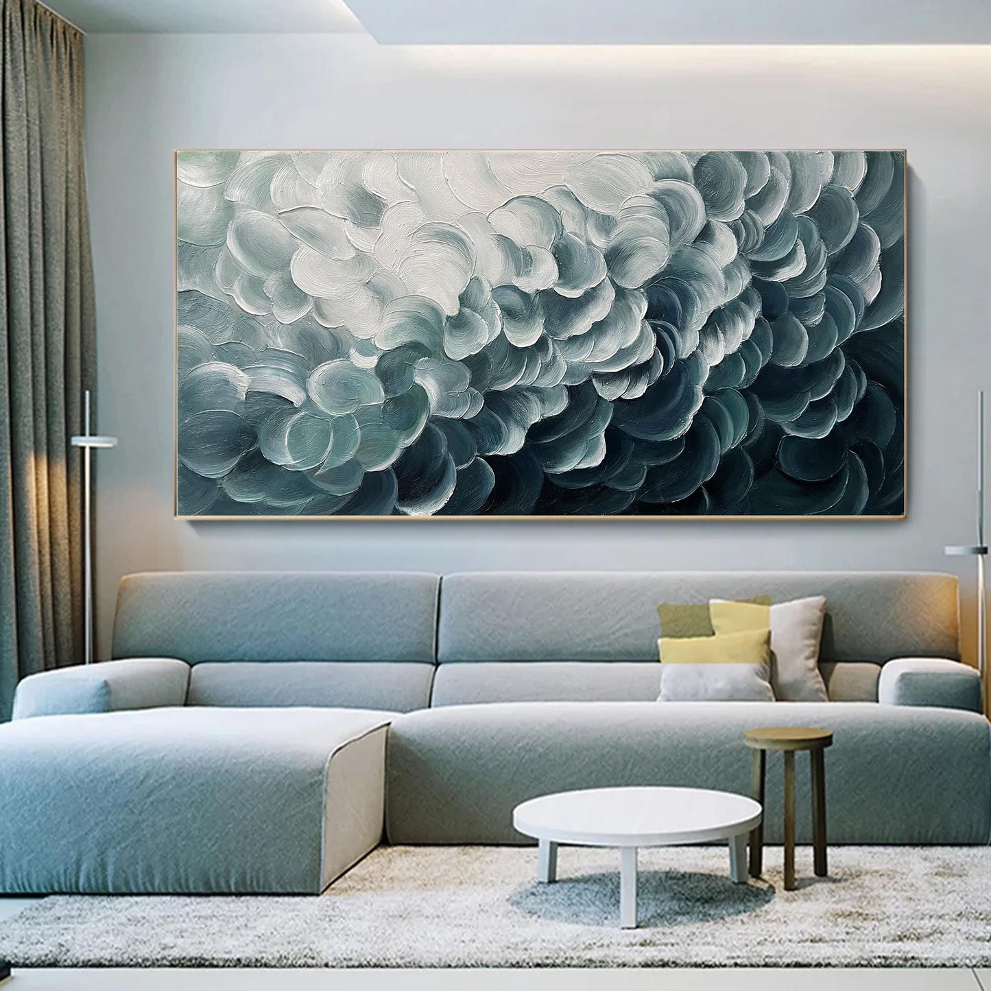 Original Blue and White Waves – Large Blue and White Seascape Wall Art | Abstract Textured Hand-Painted Oil Painting, view 1