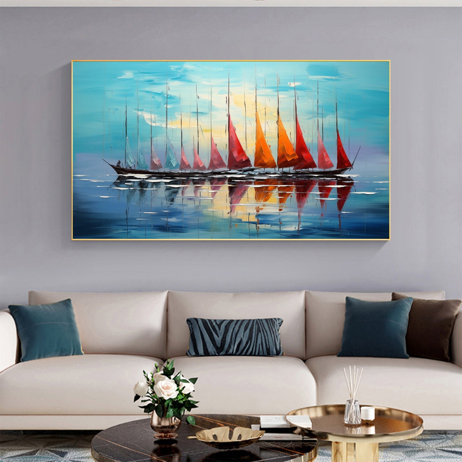 Original Sailboats – Colorful Sailboat Abstract Wall Art | Oil Painting, view 1