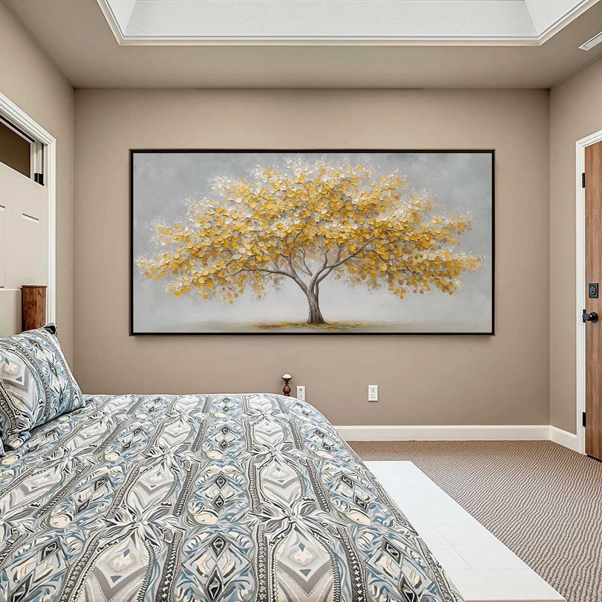 Abstract Yellow Tree Painting On Canvas, Textured Nature Wall Art – Gold and Yellow Tree Wall Art | Abstract Textured Paintin