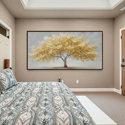 Abstract Yellow Tree Painting On Canvas, Textured Nature Wall Art – Gold and Yellow Tree Wall Art | Abstract Textured Paintin