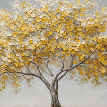 Abstract Yellow Tree Painting On Canvas, Textured Nature Wall Art – Gold and Yellow Tree Wall Art | Abstract Textured Paintin