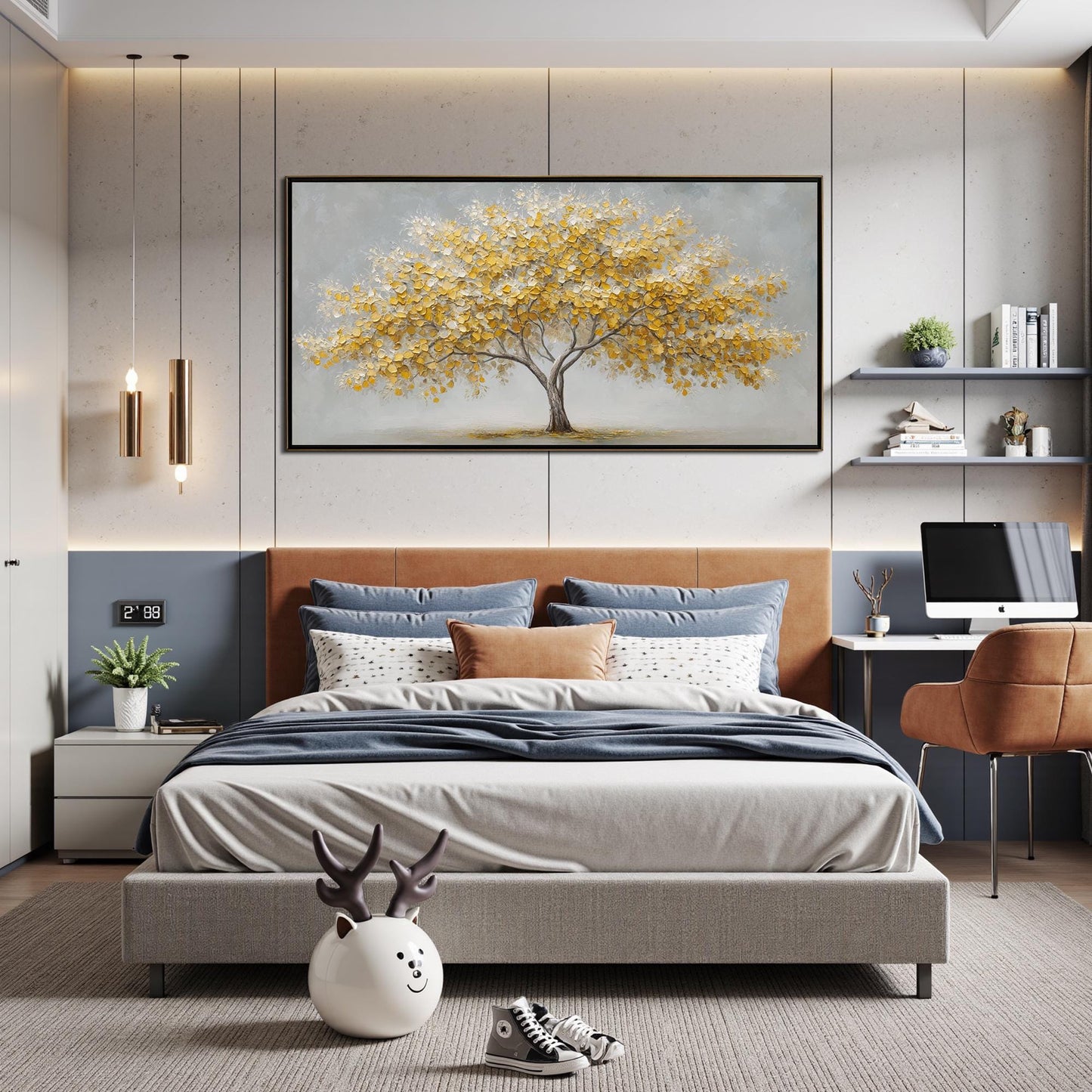 Gold and Yellow Abstract Textured Tree Wall Art – Abstract Yellow Tree Painting On Canvas