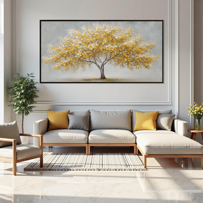 Abstract Yellow Tree Painting On Canvas, Textured Nature Wall Art – Gold and Yellow Tree Wall Art | Abstract Textured Paintin
