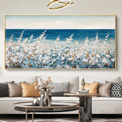 Blue Boho Impasto Floral Wall Art – Original Flower Oil Painting