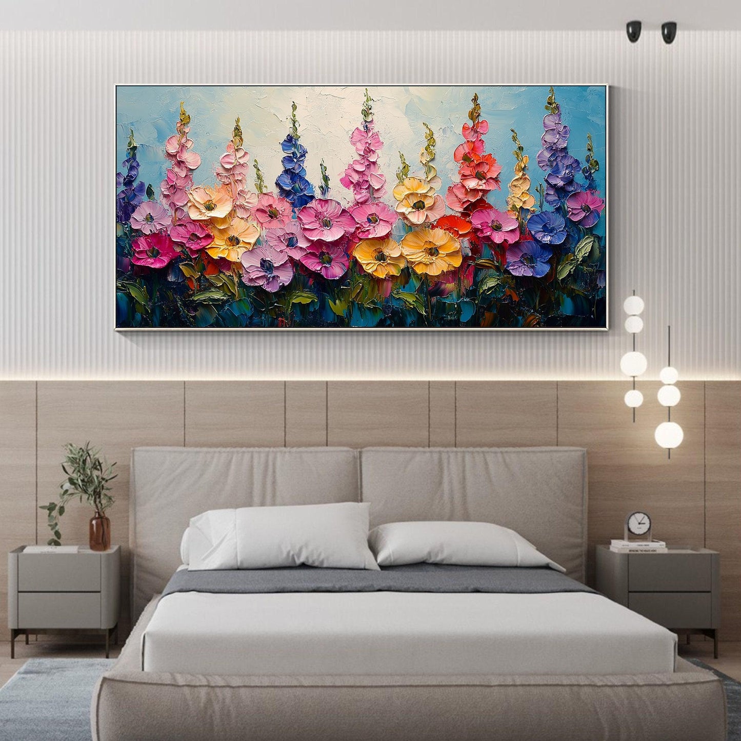 Impasto Floral Landscape Painting, Textured Wildflower Field Artwork, Vibrant Garden Scene – Colorful Wildflower Floral Wall 