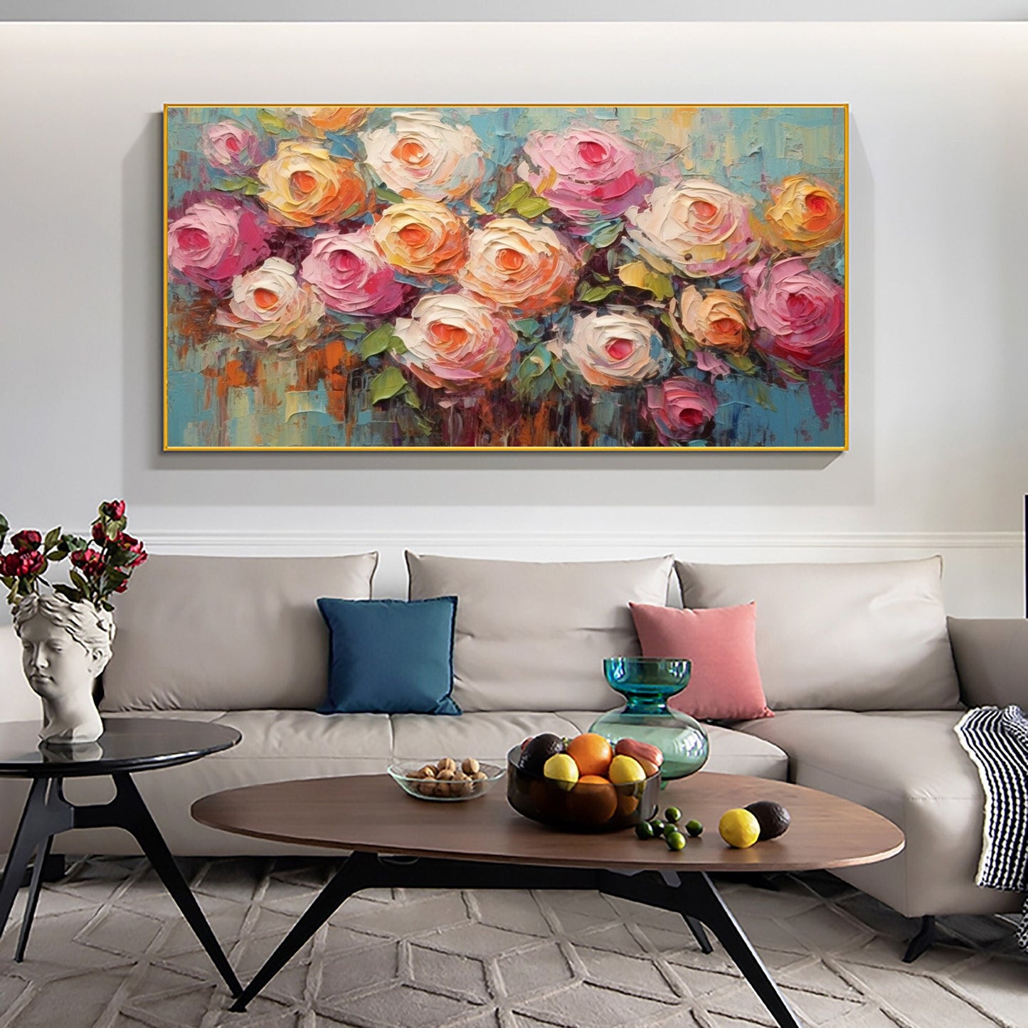Original – Pink Rose Floral Wall Art | Abstract Oil Painting, view 1