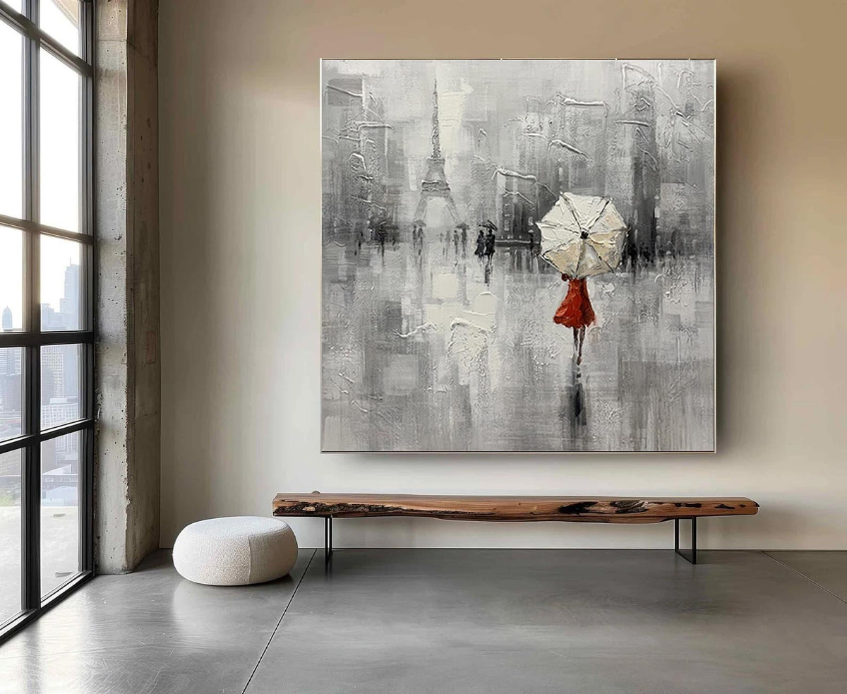 Abstract Paris Cityscape Canvas Wall Art, Original Eiffel Tower Oil Painting on Canvas, Modern Urban painting for Living Room, Home Décor