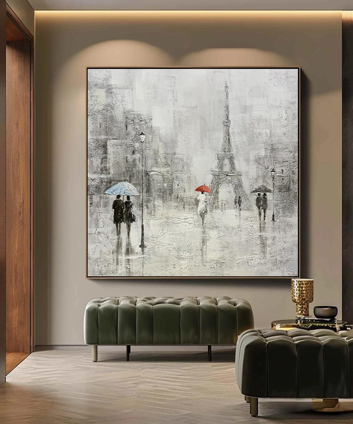 Abstract Paris Cityscape Canvas Wall Art, Original Eiffel Tower Oil Painting on Canvas, Modern Urban painting for Living Room, Home Décor