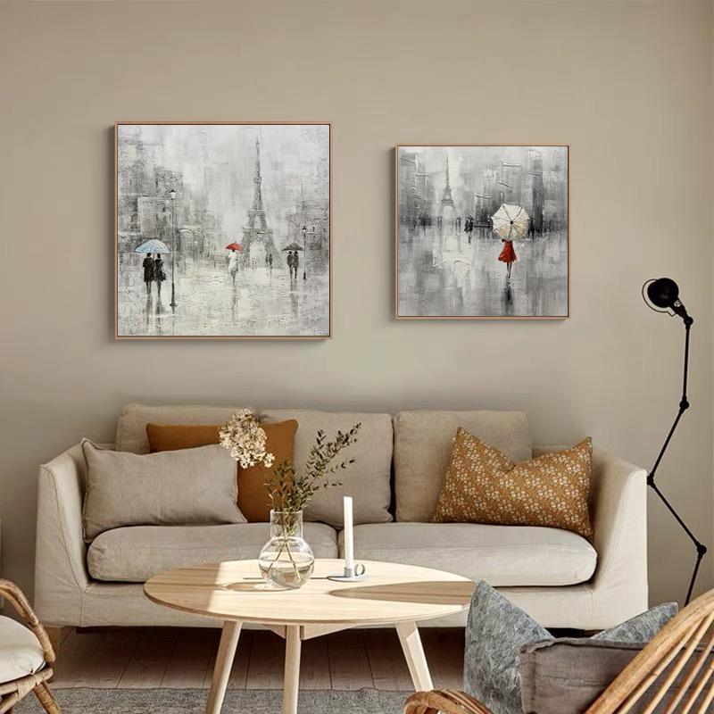 Abstract Paris Cityscape Canvas Wall Art, Original Eiffel Tower Oil Painting on Canvas, Modern Urban painting for Living Room, Home Décor