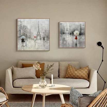 Abstract Paris Cityscape Canvas Wall Art, Original Eiffel Tower Oil Painting on Canvas, Modern Urban painting for Living Room, Home Décor