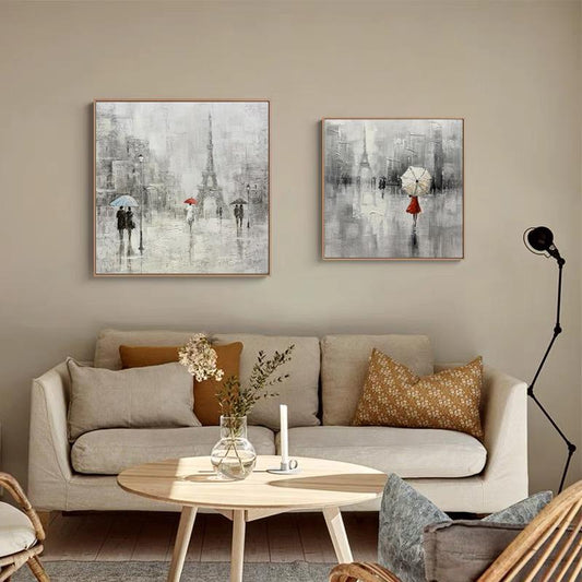 Abstract Paris Cityscape Canvas Wall Art, Original Eiffel Tower Oil Painting on Canvas, Modern Urban painting for Living Room, Home Décor