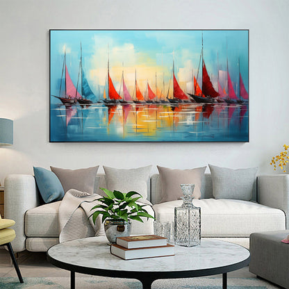 Original Sailboats Painting on Canvas – Colorful Sailboat Abstract Wall Art | Oil Painting, view 1