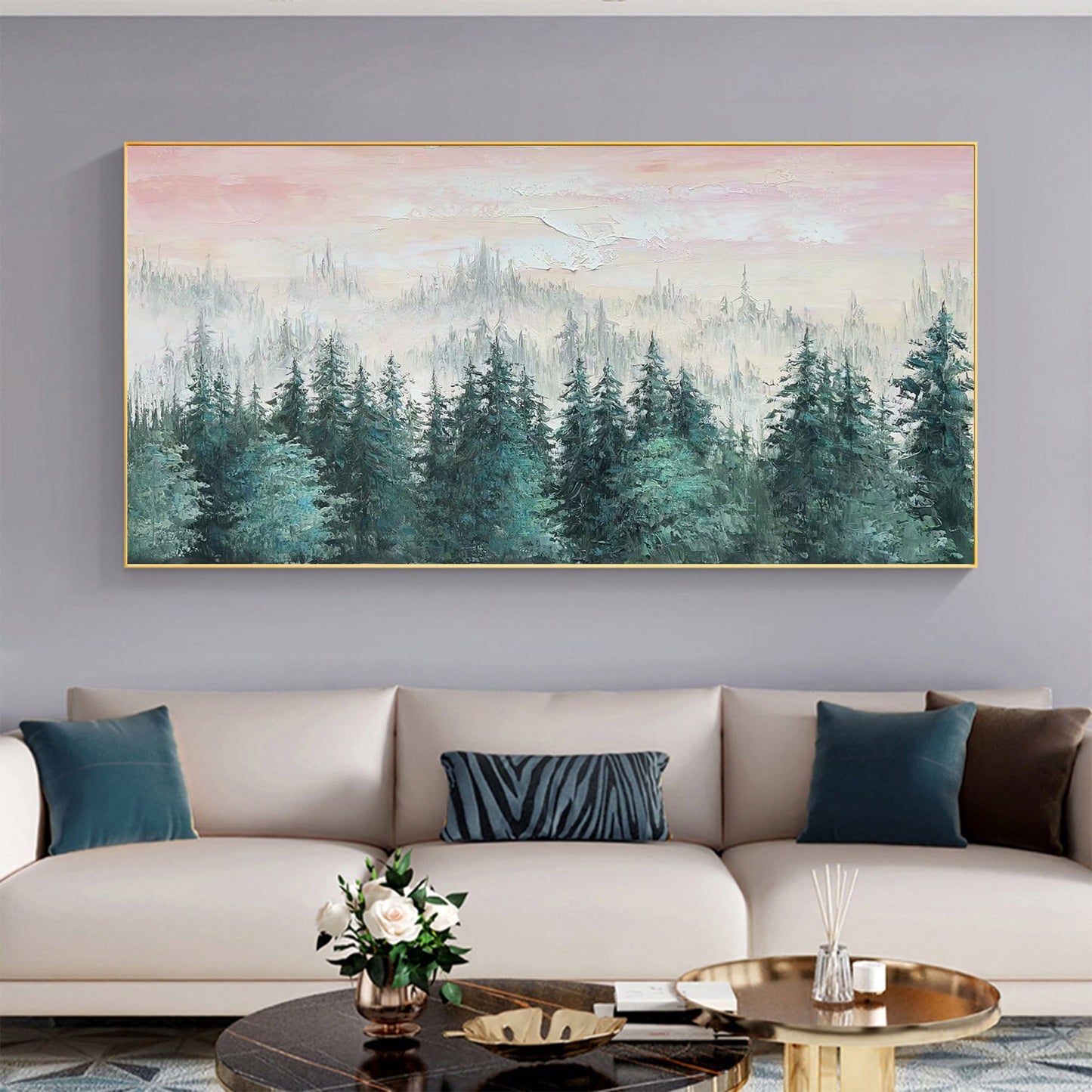 Large – Green Forest Tree Wall Art | Boho Oil Painting, view 1