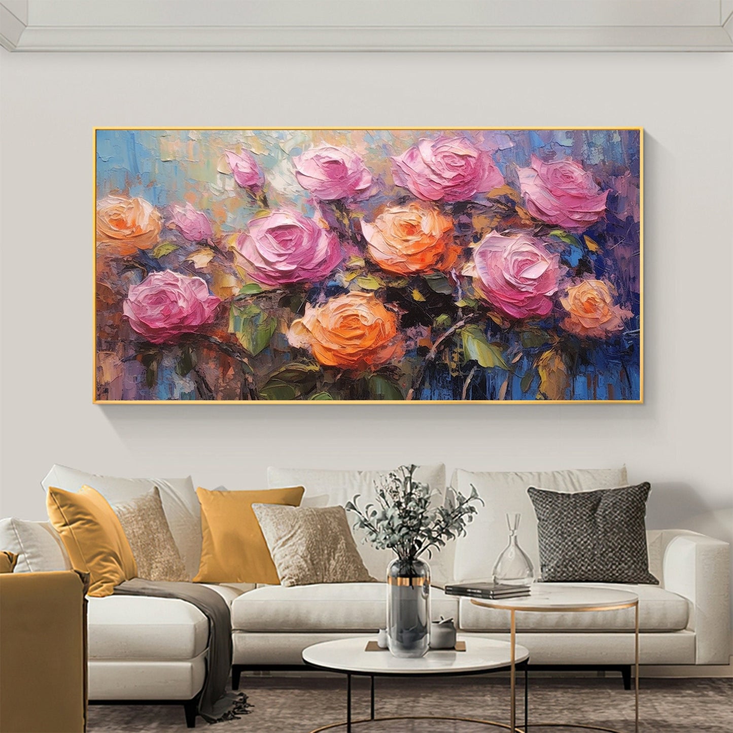 Original – Colorful Rose Floral Wall Art | Boho Oil Painting, view 1