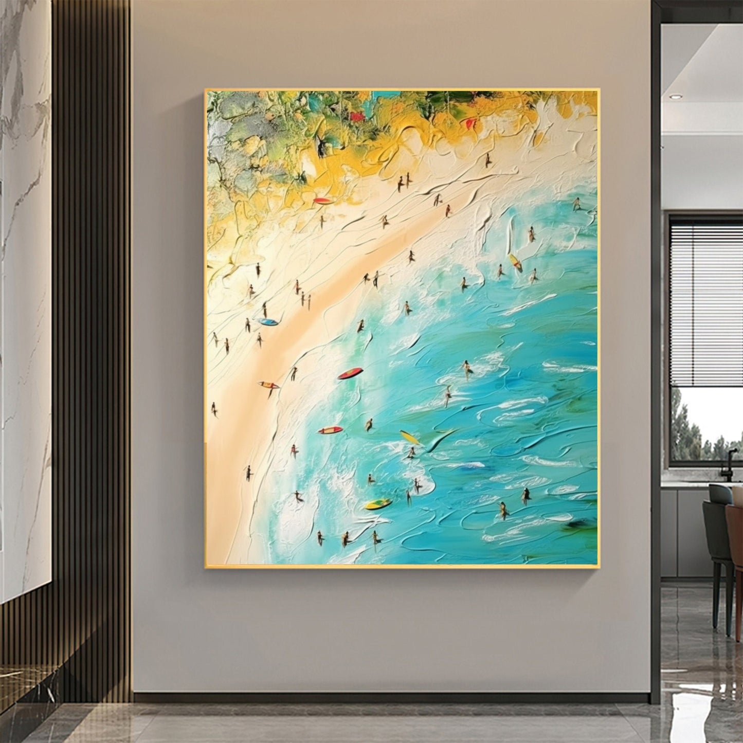Original Golden Beach – Gold Beach Seascape Wall Art | Abstract Oil Painting, view 1