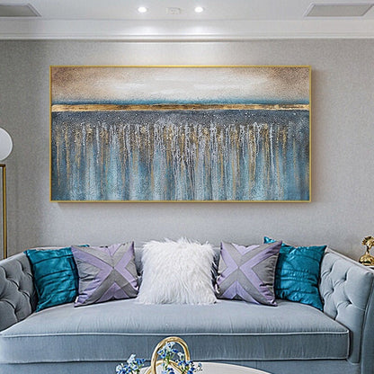 Hand-Painted Blue & Gold – Blue and Gold Abstract Wall Art | Hand-Painted Oil Painting, view 1