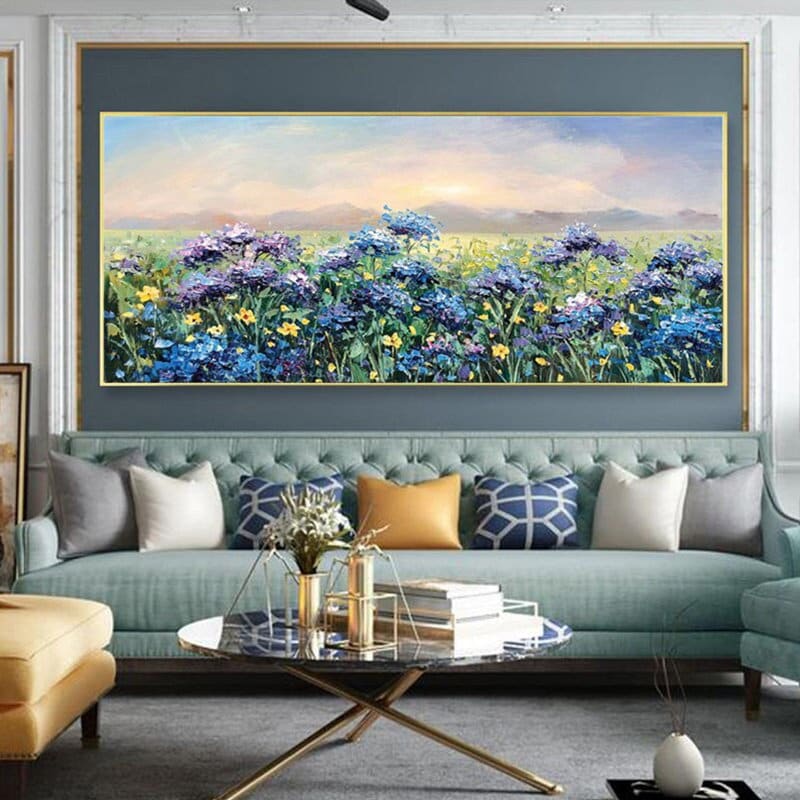 Abstract Violet Flower Oil Painting, Palette Knife Spring Landscape – Purple Floral Wall Art | Abstract Palette Knife Oil Pai