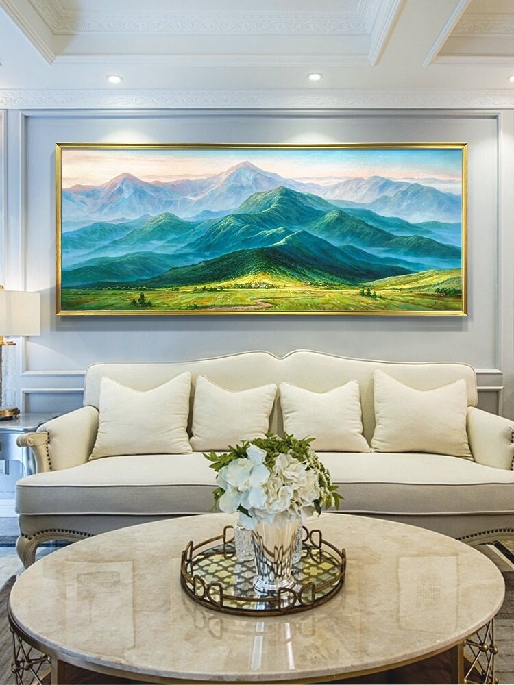 Original Green Mountains – Green Landscape Wall Art | Abstract Oil Painting, view 1