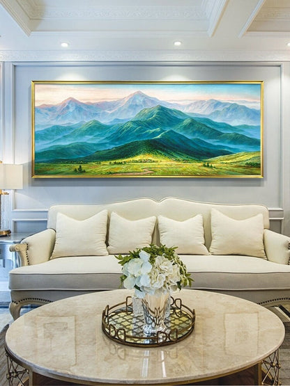 Original Green Mountains – Green Landscape Wall Art | Abstract Oil Painting, view 1