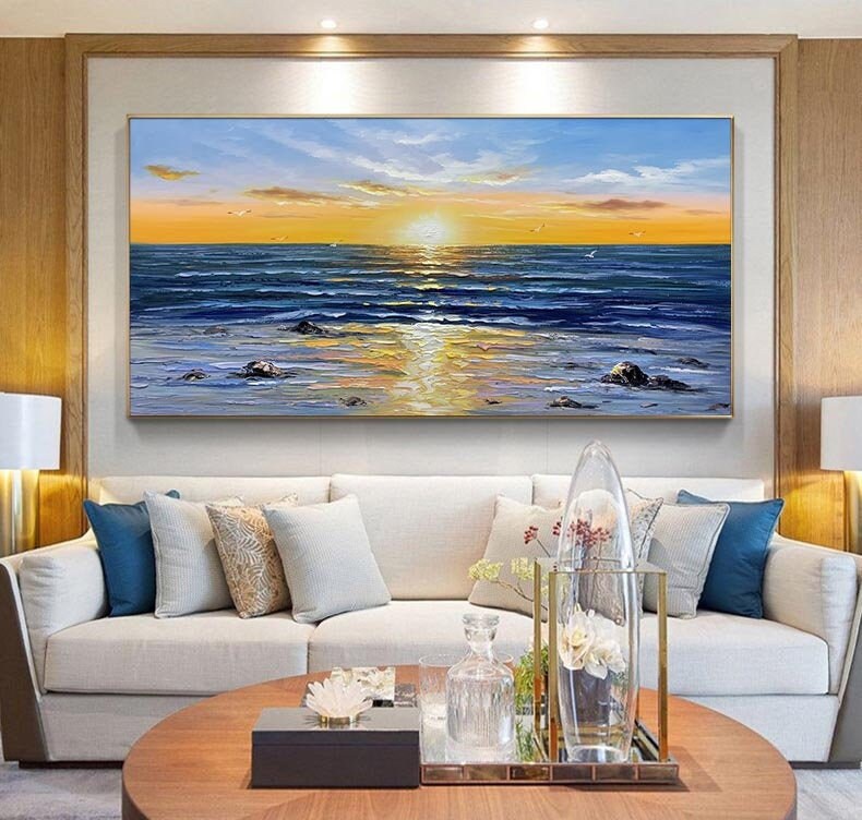 Large Seascape Sunrise – Sunrise Abstract Wall Art | Oil Painting, view 1