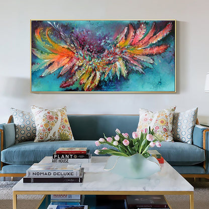 Abstract Feathers Painting, Colorful Boho Wall Decor, Large Canvas Art – Colorful Bird Animal Wall Art | Boho Palette Knife O