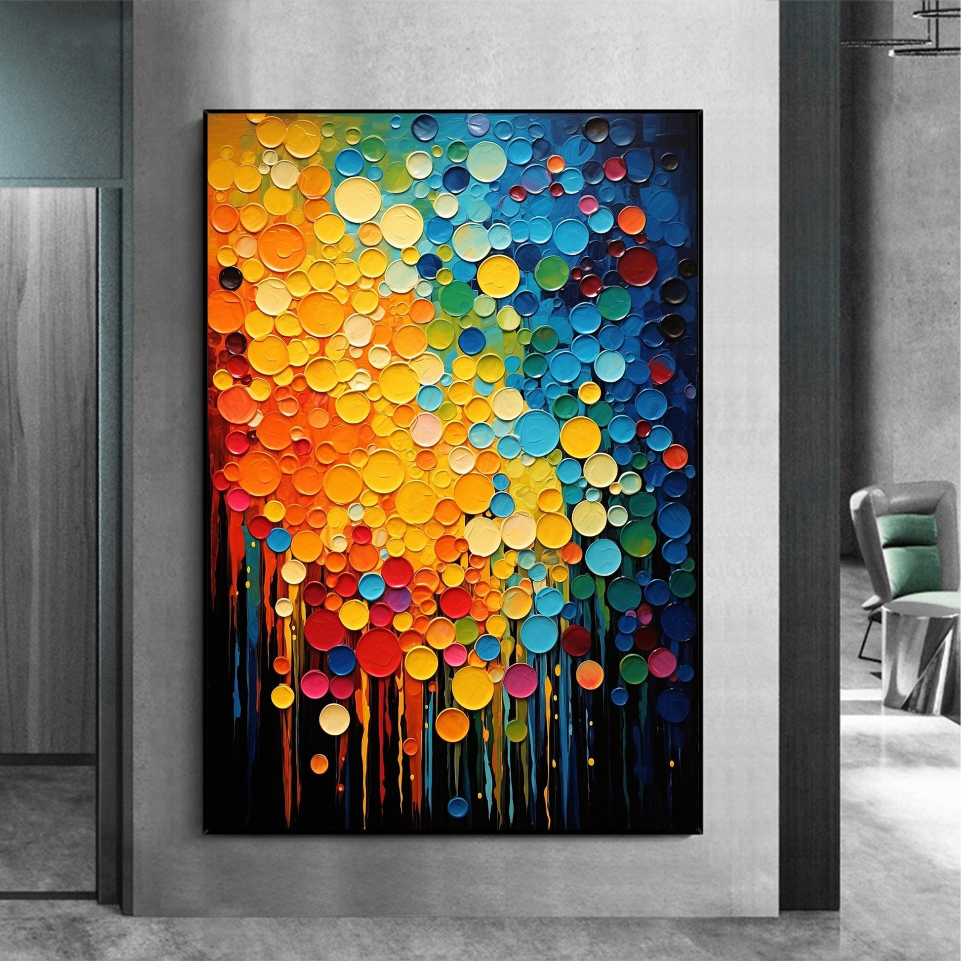 Hand-Painted Multicolor Circles – Colorful Abstract Wall Art | Impasto Hand-Painted Oil Painting, view 1
