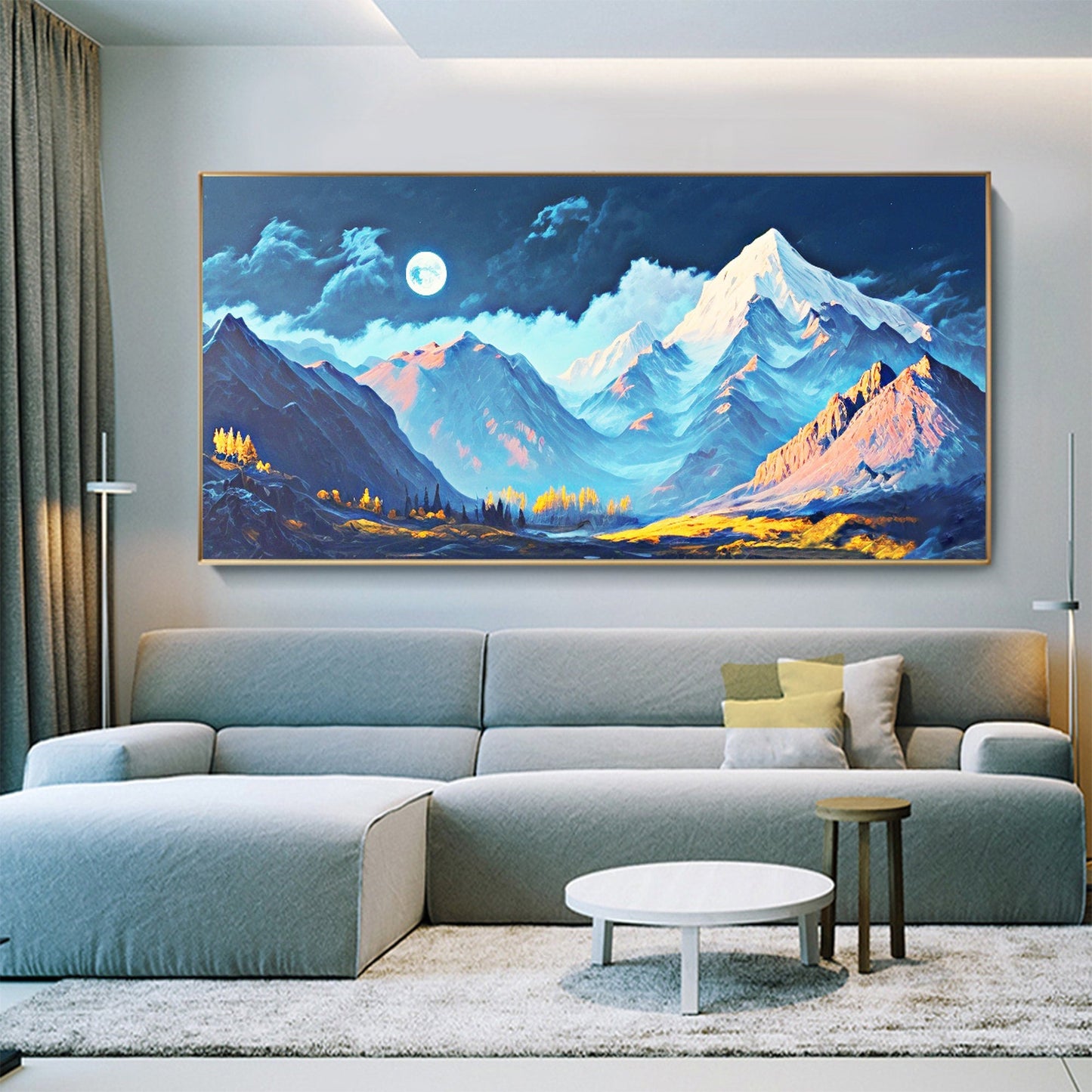 Original Snow Mountain – Blue Landscape Wall Art | Abstract Oil Painting, view 1