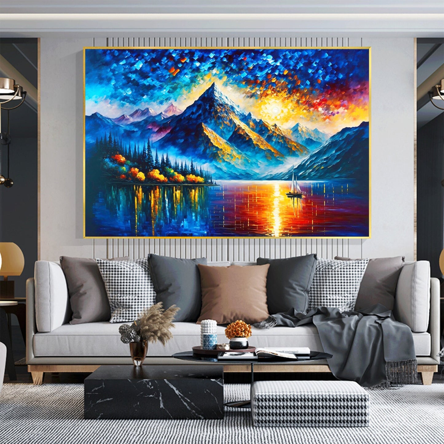 Large Mountain Lake – Colorful Lake Landscape Wall Art | Abstract Oil Painting, view 1