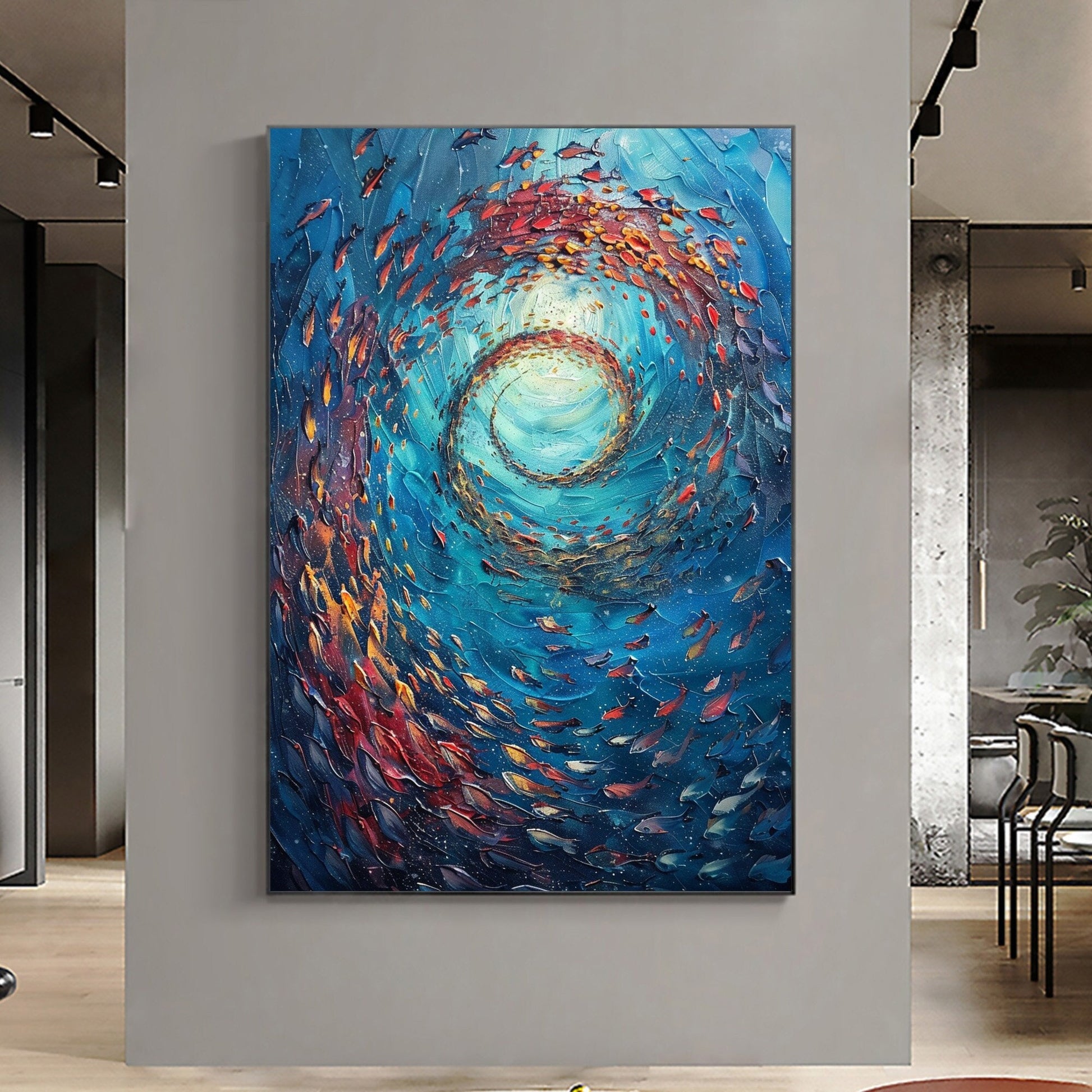 Original School of Fish – Blue Underwater Ocean Wall Art | Abstract Oil Painting, view 1
