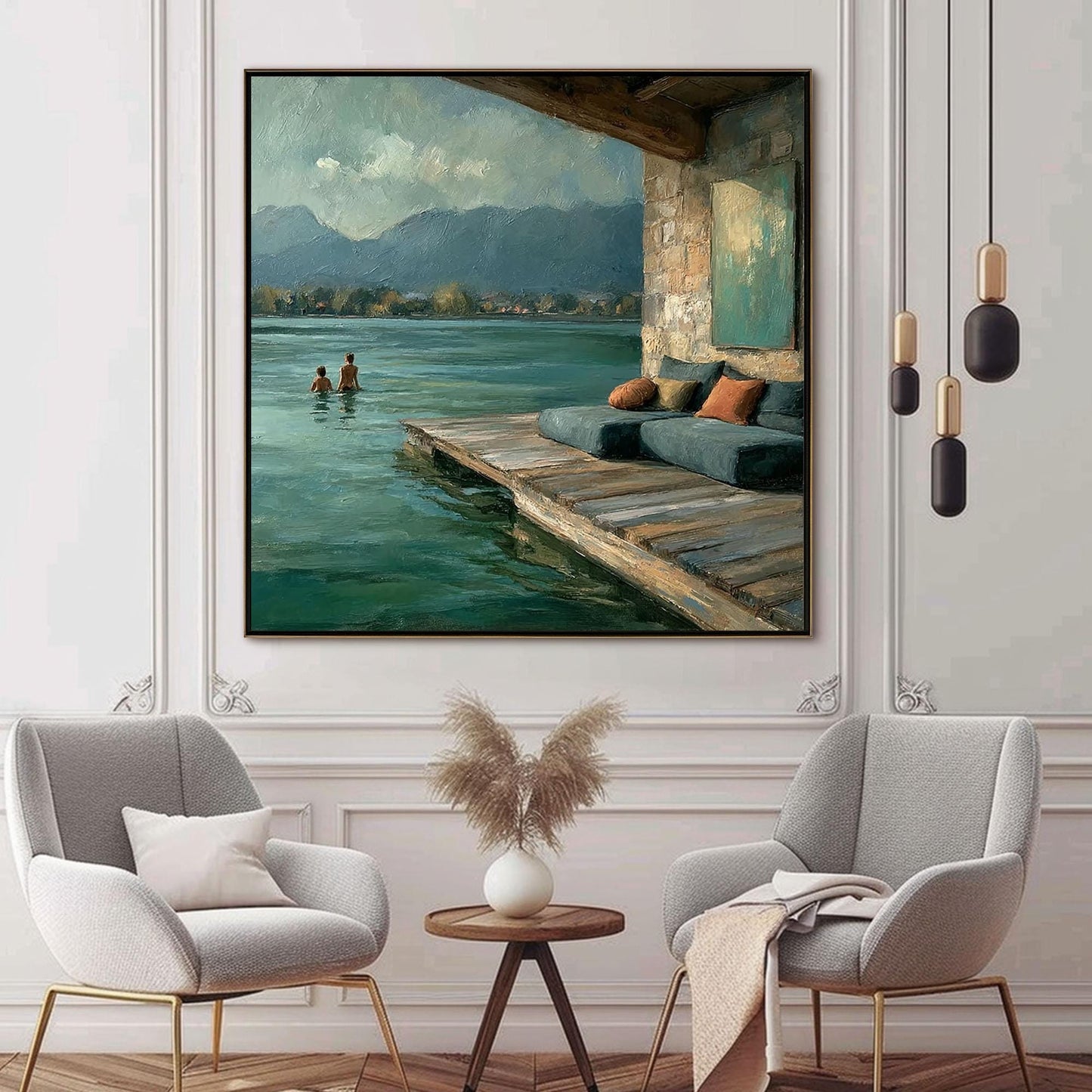 Tranquil Lakeside Dock Landscape Wall Art – Original Lakeside Oil Painting