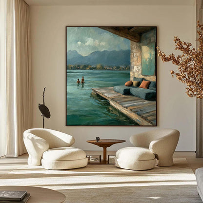 Original Lakeside – Lake Landscape Wall Art | Oil Painting, view 1