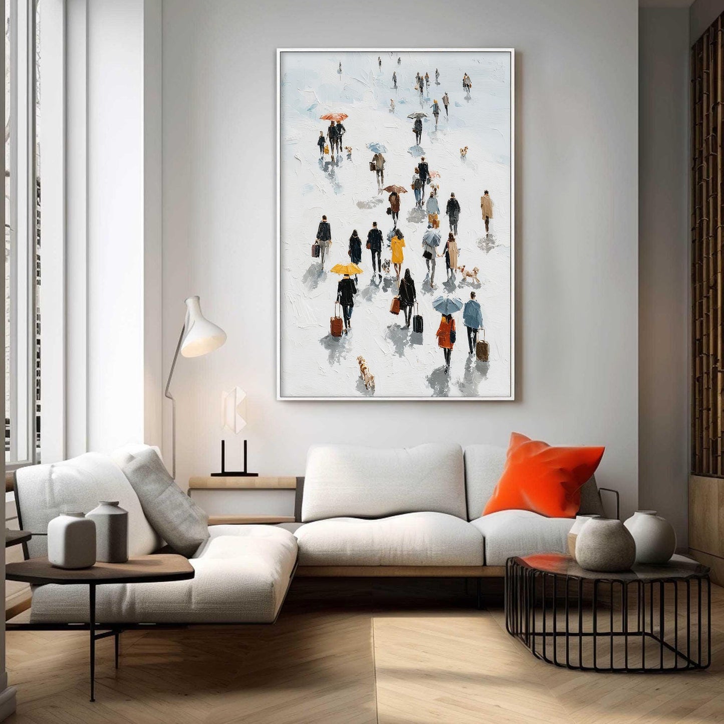 Abstract City Stroll Oil Painting, Colorful Urban Crowd Wall Art, Living Room Decor – Colorful Cityscape City Architecture Wa
